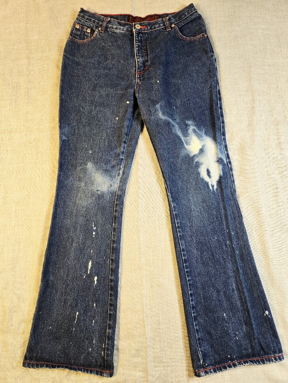 VTG 80s 90s No Excuses Denim Jeans Size 7/8 Bleached Paint Splatter Red Label